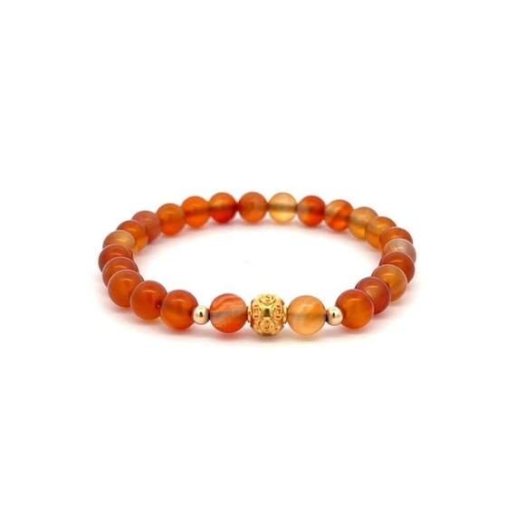 18K Gold Money Ball Lucky Charm Beads Bracelet Gemstones Carnelian 6mm - Picture 8 of 9